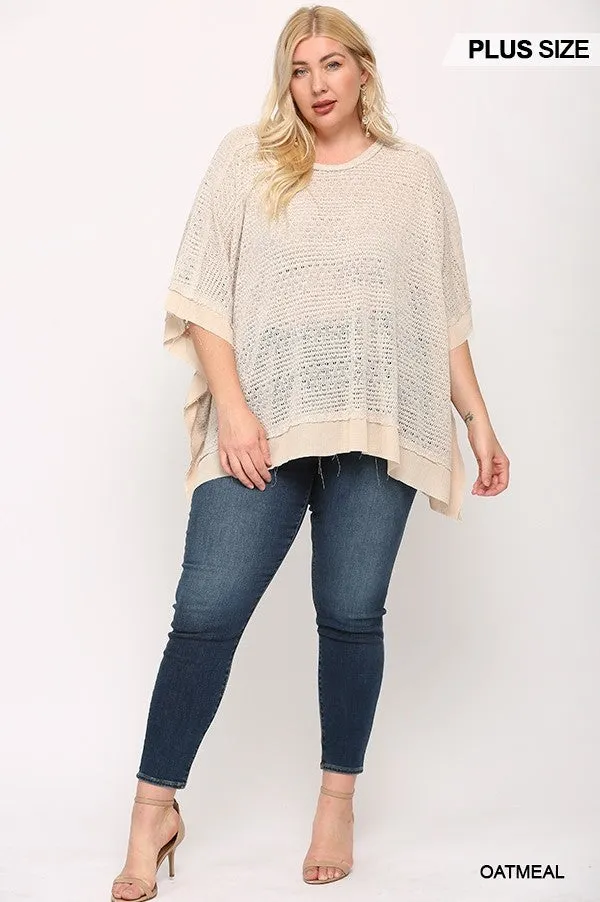 Light Knit And Woven Mixed Boxy Top With Poncho Sleeve