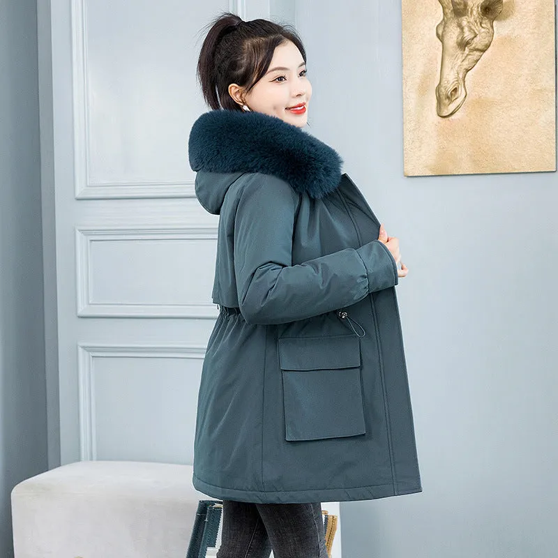 Live face removable one clothes three wear trench coat jacket cotton coat pie overcome women's medium and long cotton clothes waist cotton jacket