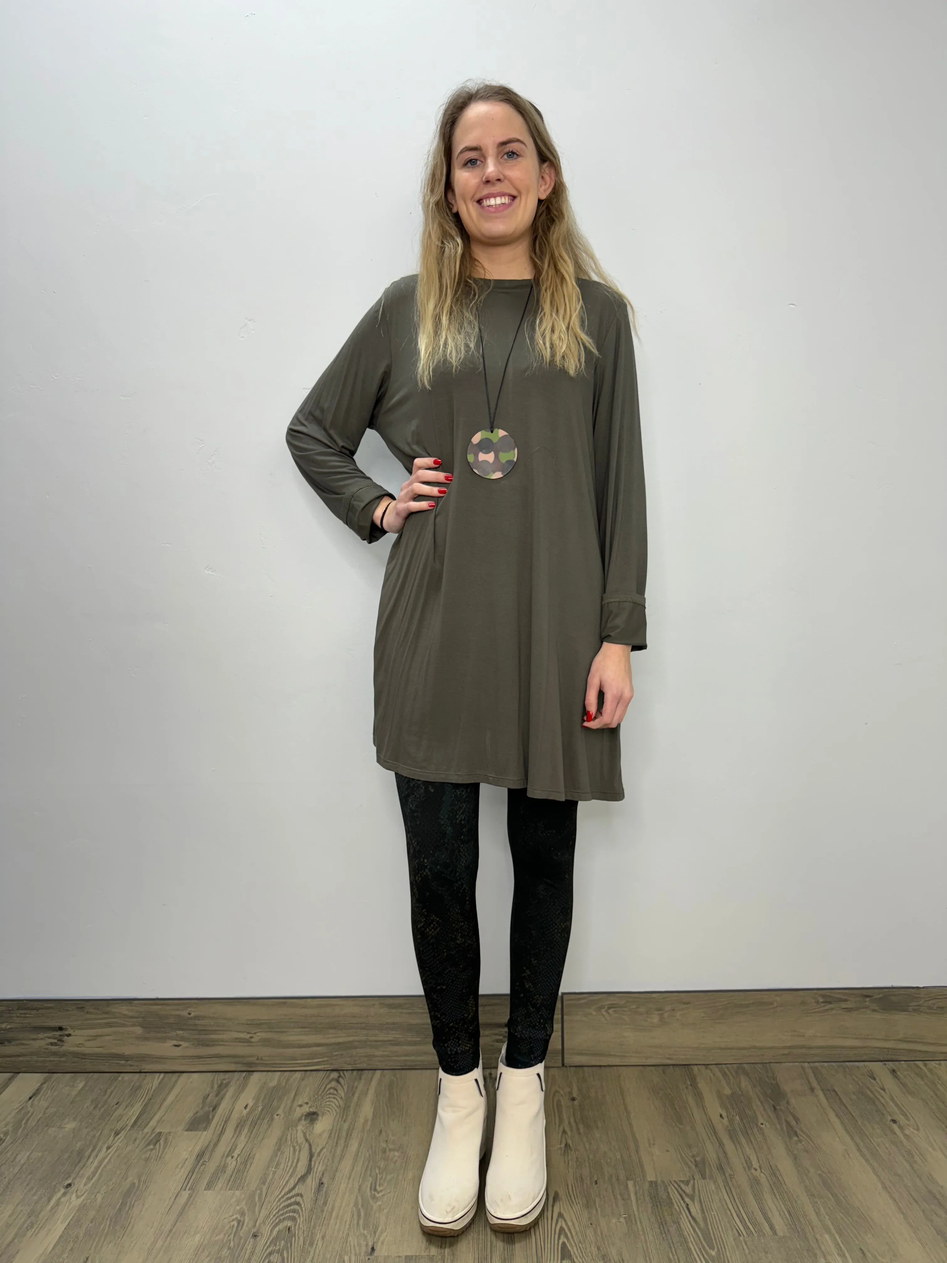 Long Sleeve Basic A-Line Tunic - Gun Metal