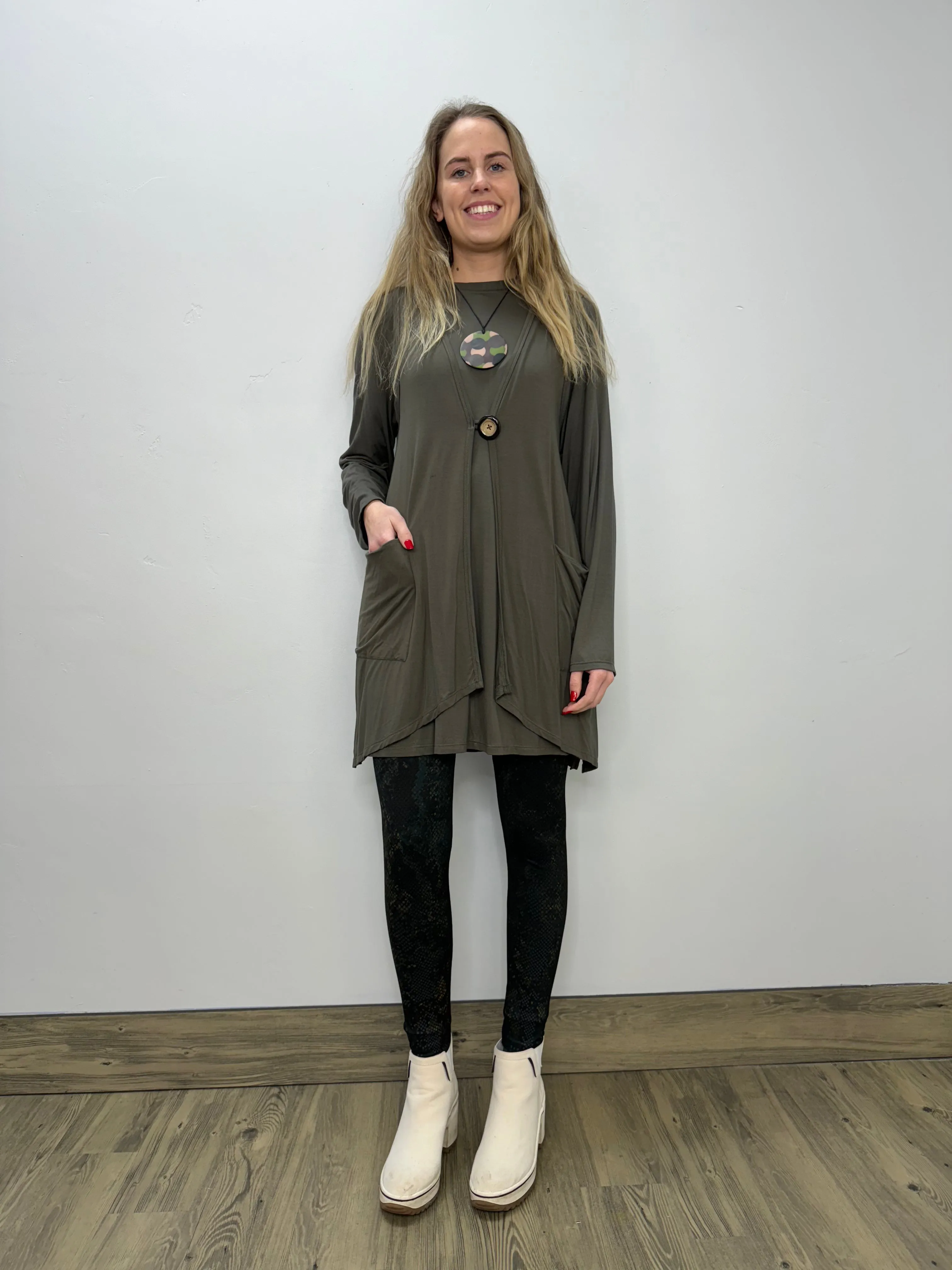 Long Sleeve Basic A-Line Tunic - Gun Metal