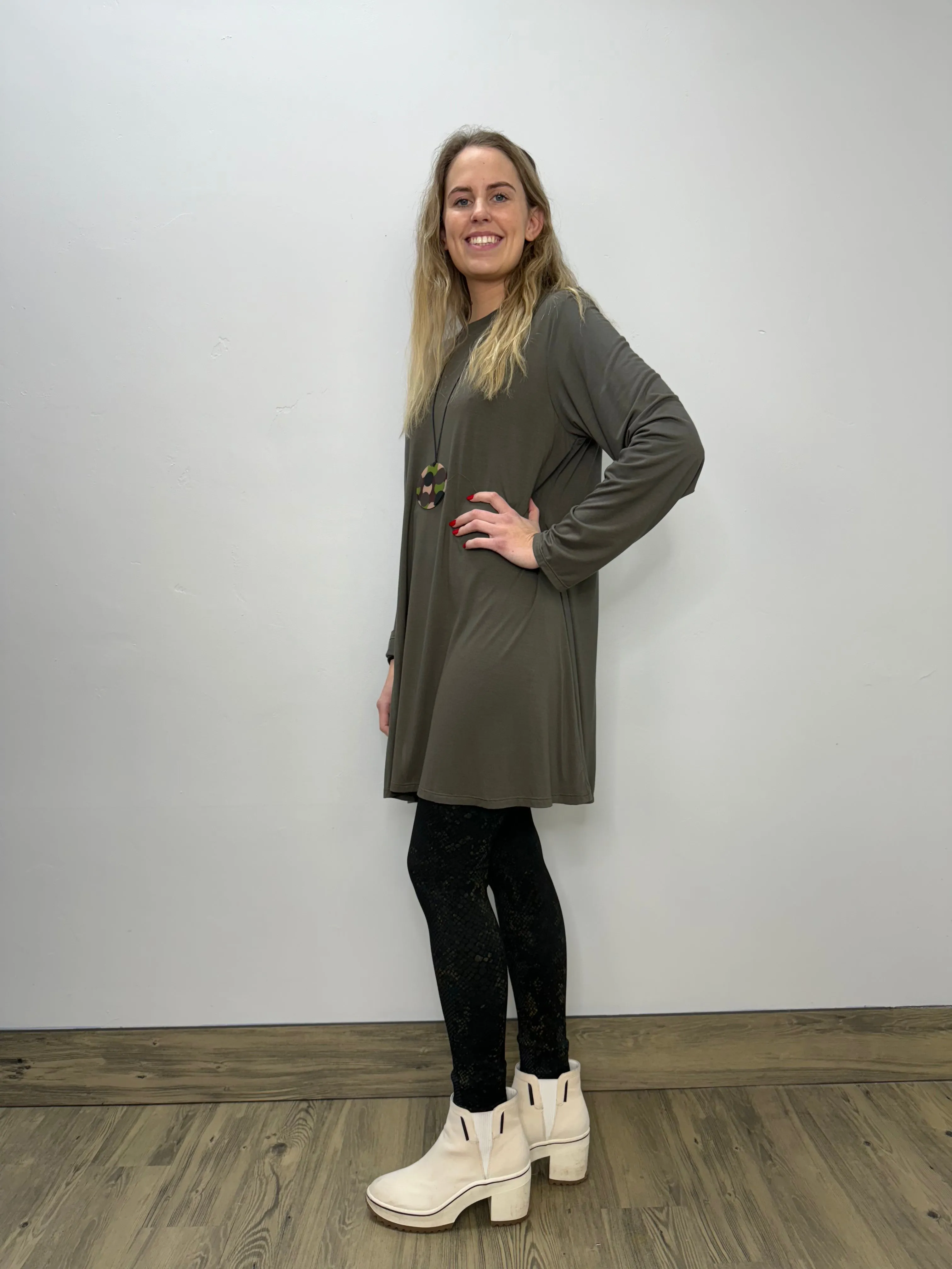 Long Sleeve Basic A-Line Tunic - Gun Metal