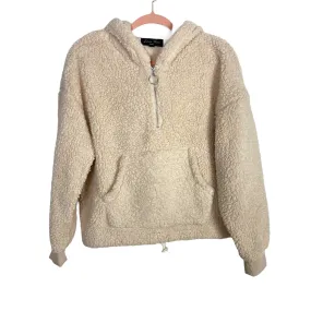 Love Tree Cream Faux Fur Quarter Zip Drawstring Hem Pullover- Size S