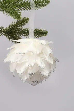 Luxurious White Feather and Silver Glitter Christmas Tree Bauble