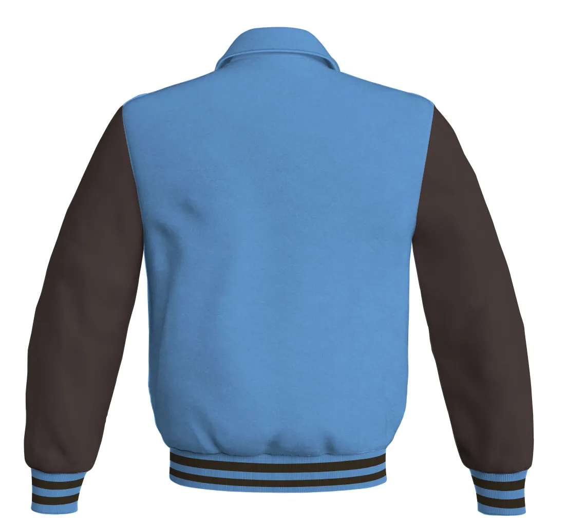 Luxury Bomber Classic Jacket Sky Blue Body and Brown Leather Sleeves