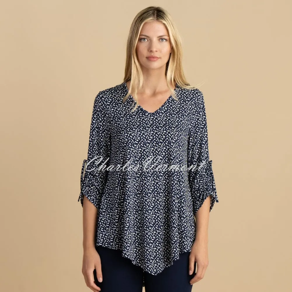 Marble Polka Dot Print Tunic Top - Style 6956-103 (Navy / White)