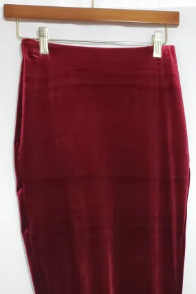 Meaghan Stretch Velvet Burgundy Pencil Skirt