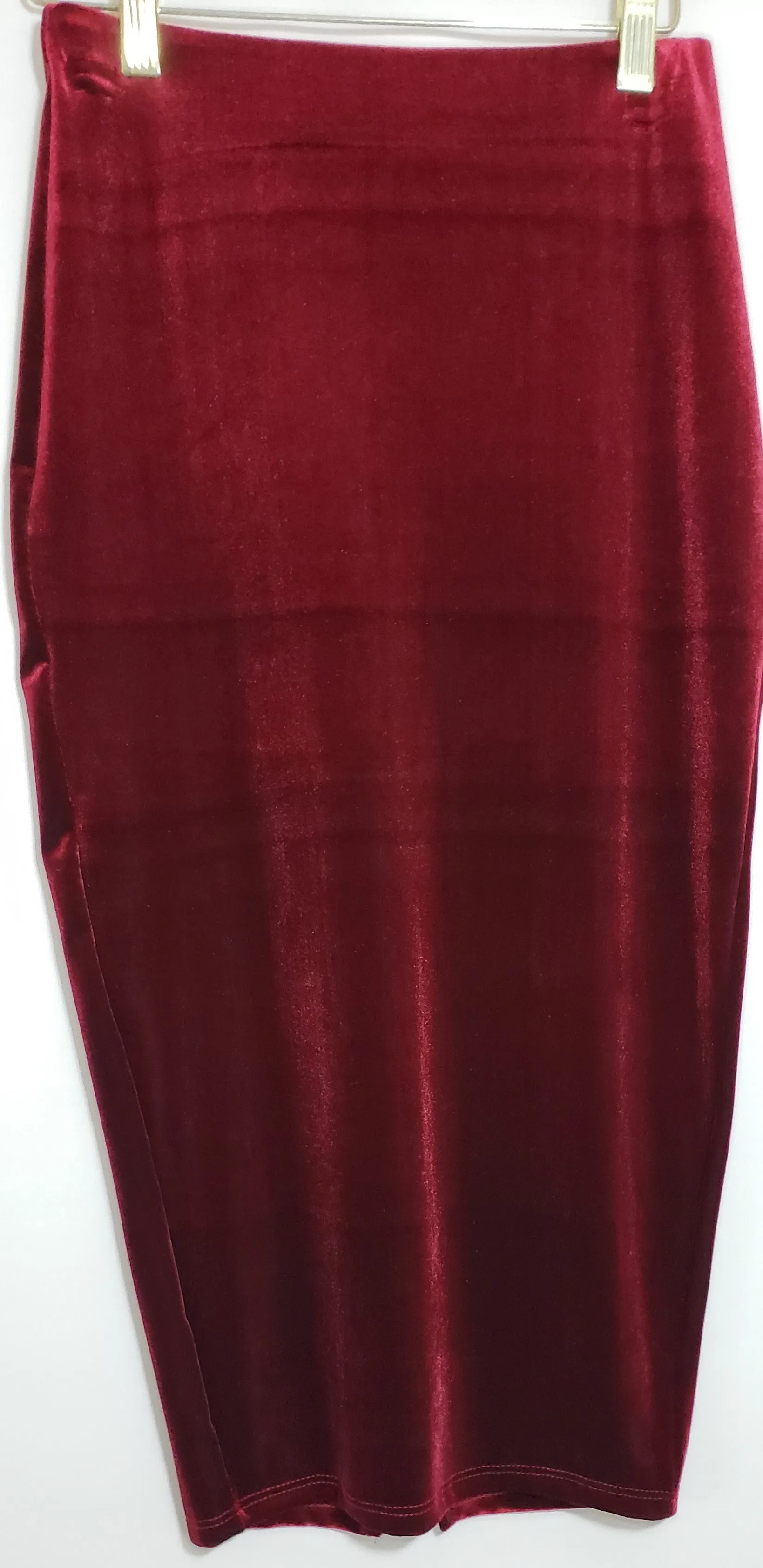 Meaghan Stretch Velvet Burgundy Pencil Skirt