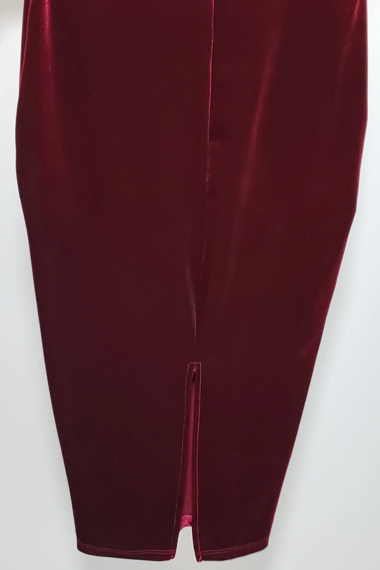 Meaghan Stretch Velvet Burgundy Pencil Skirt