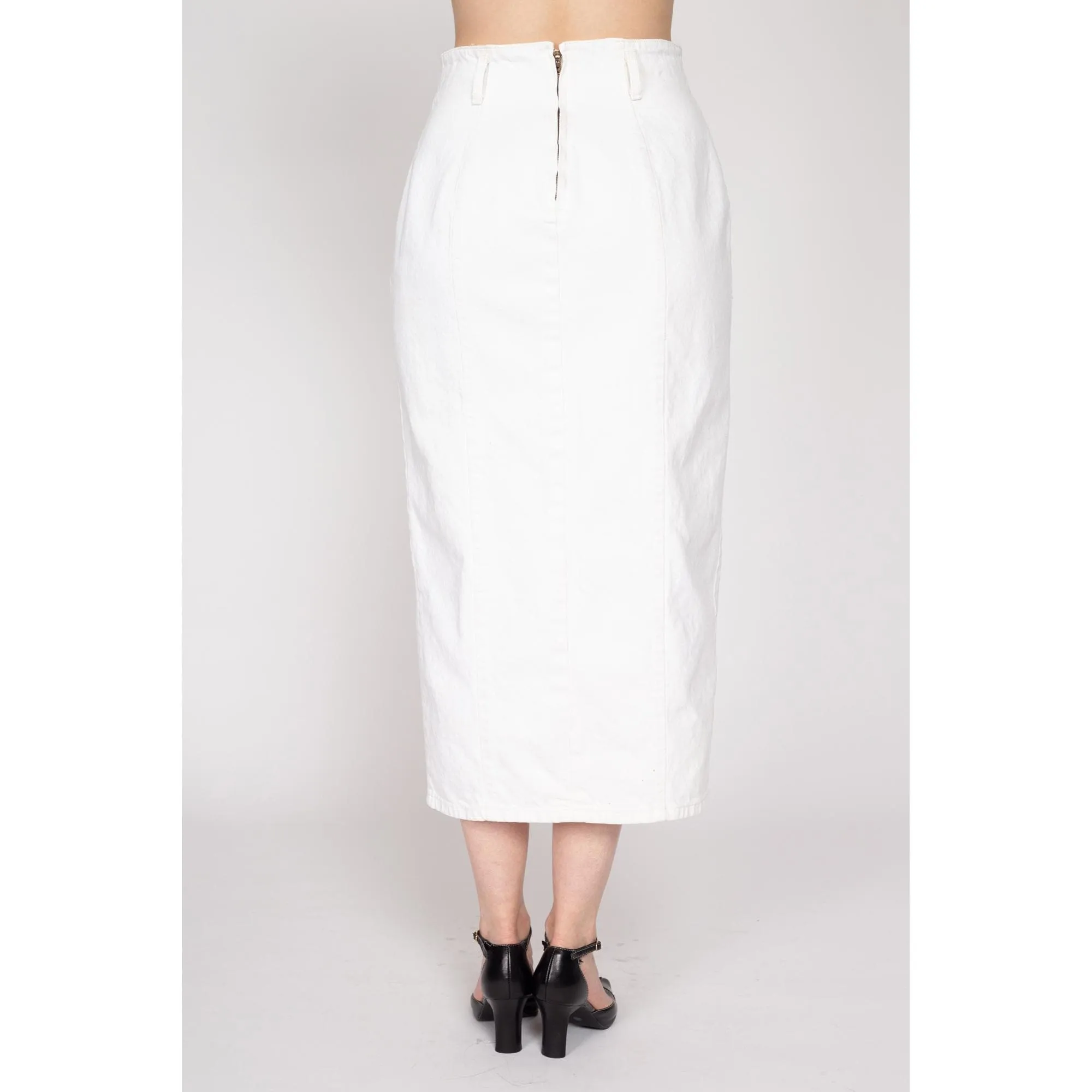 Medium 80s Guess White Denim Maxi Skirt 28"