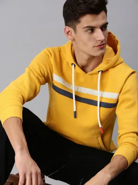 Men Hooded Solid Yellow Pullover