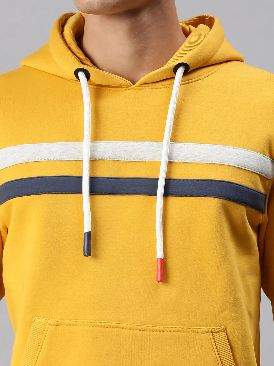 Men Hooded Solid Yellow Pullover