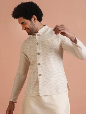 Men White Only Textured Nehru Jacket