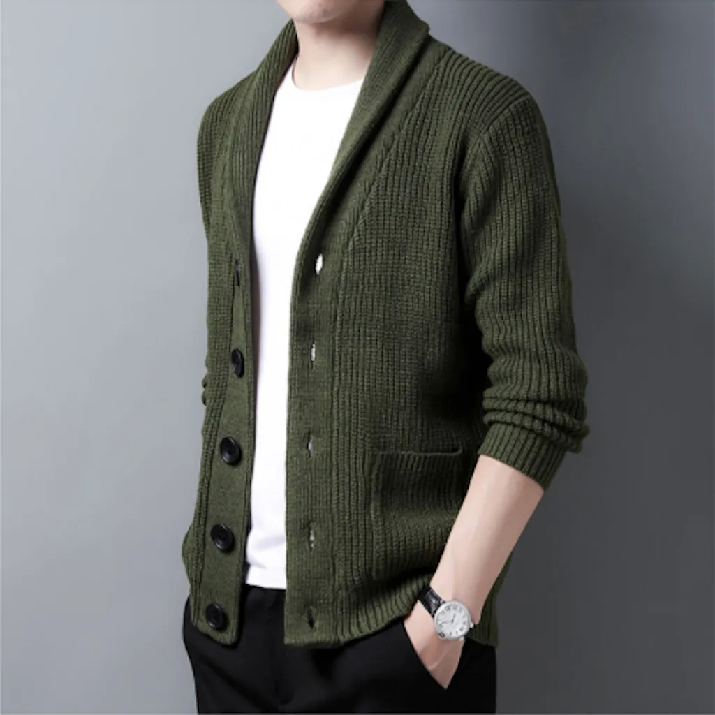 Mens Chunky Knit Cardigan With Shawl Collar