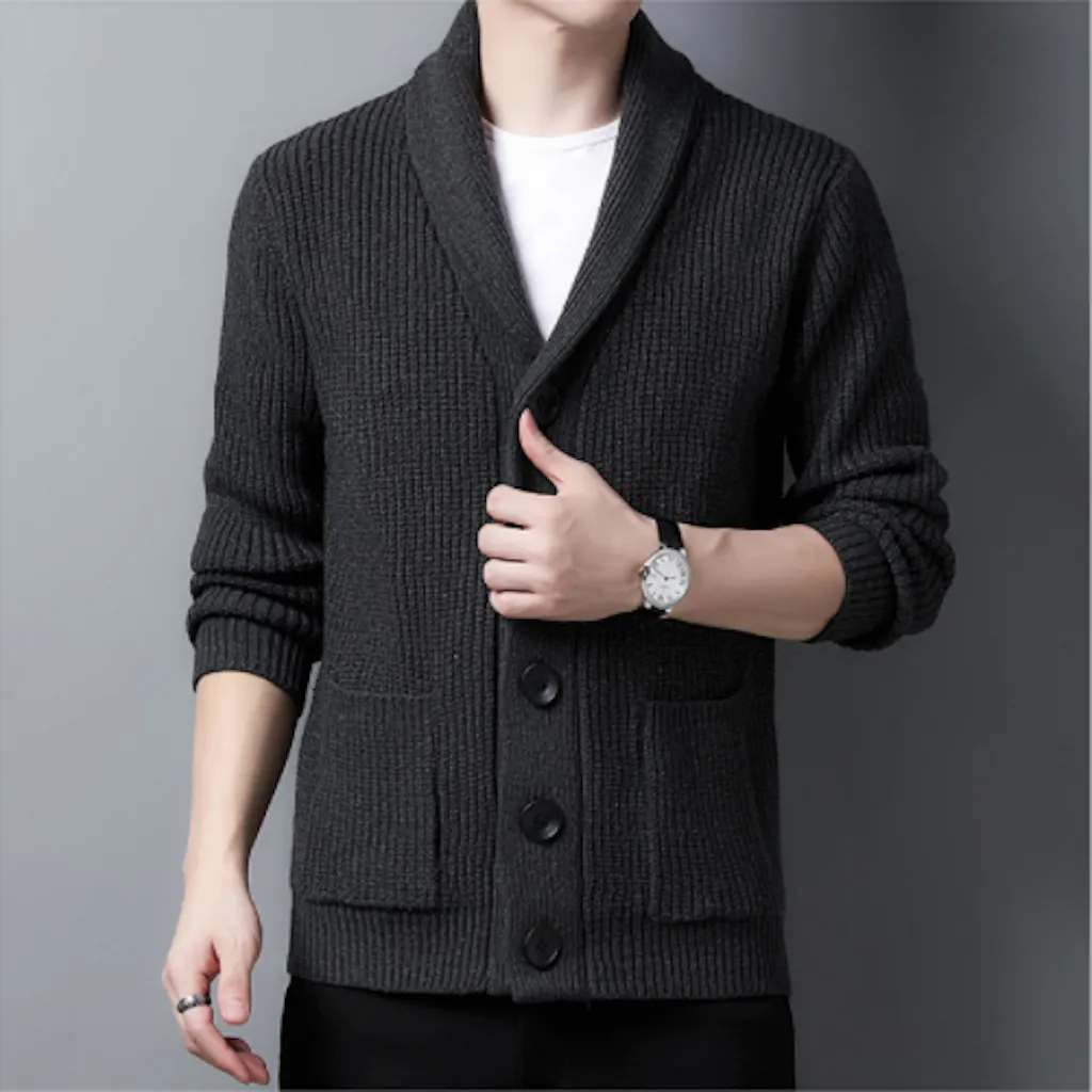 Mens Chunky Knit Cardigan With Shawl Collar