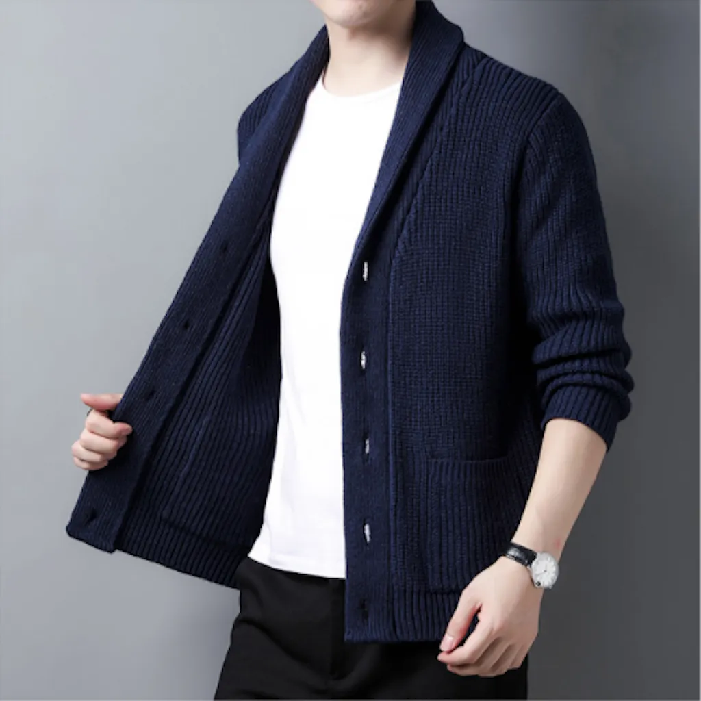 Mens Chunky Knit Cardigan With Shawl Collar