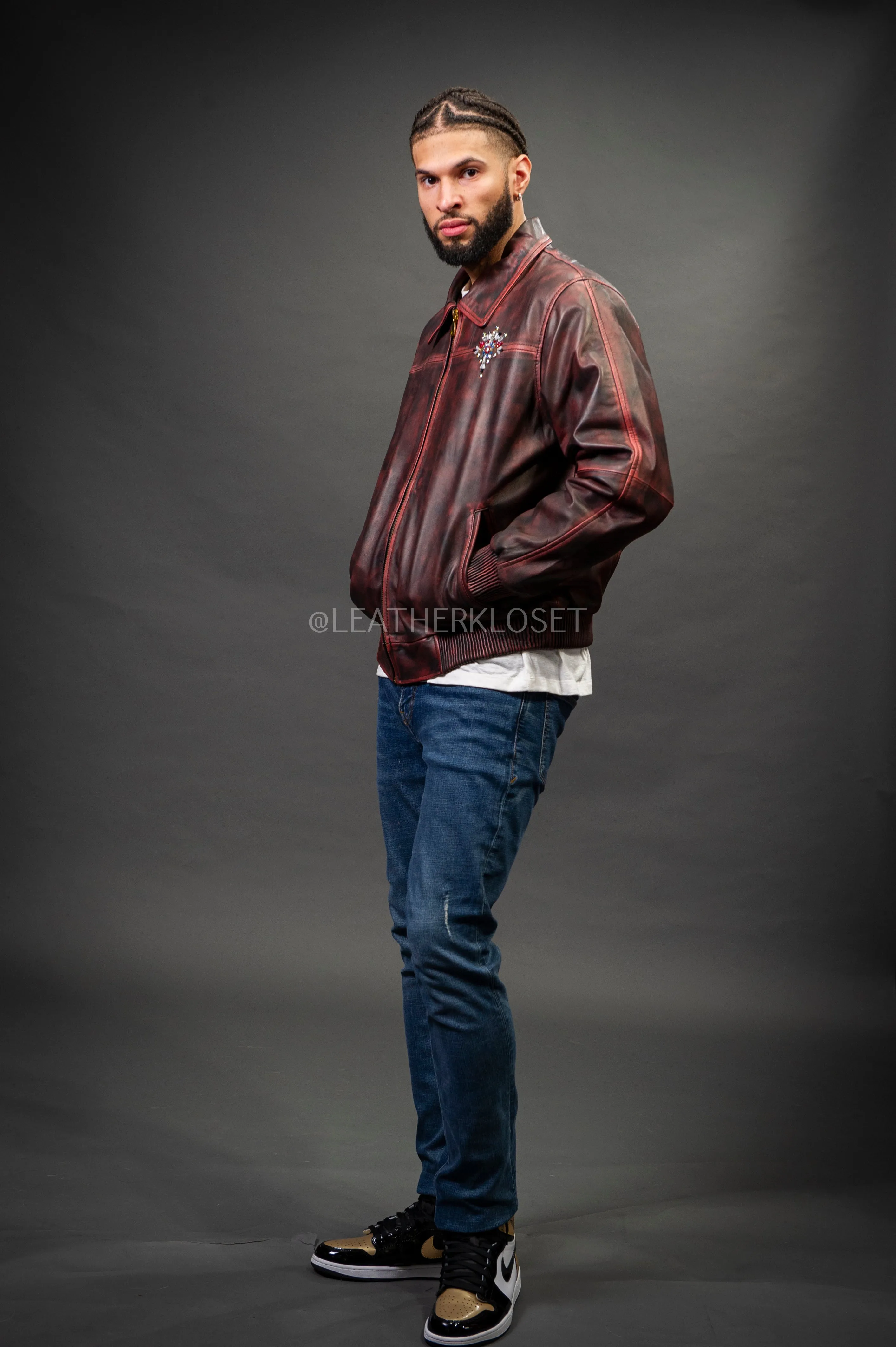 Men's Custom Hand-Work Leather Jacket [Red]