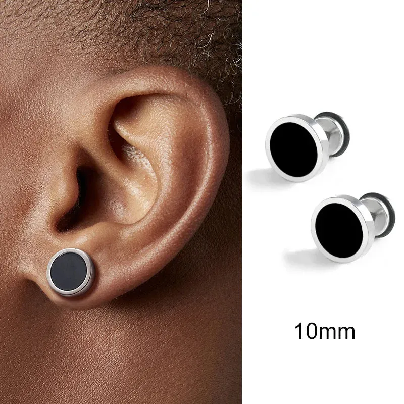 Men's Earings Titanium Steel Round Black Oil Drip Stud Earrings For Men Korean Fashion Stainless Steel Punk Jewelry Accessories