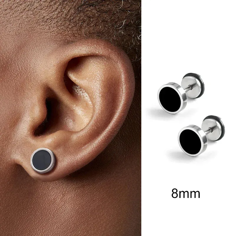 Men's Earings Titanium Steel Round Black Oil Drip Stud Earrings For Men Korean Fashion Stainless Steel Punk Jewelry Accessories