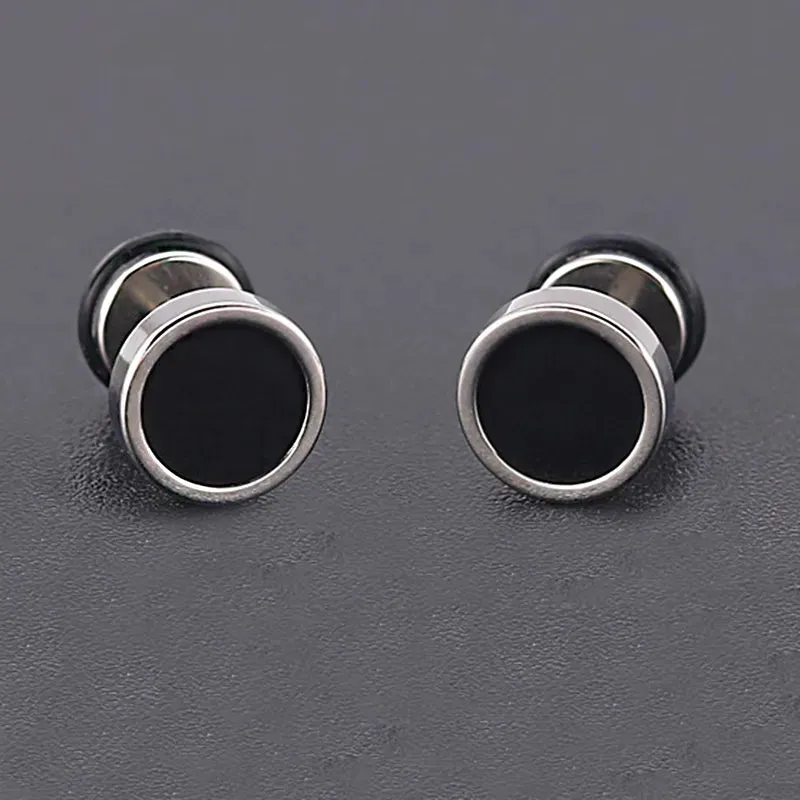 Men's Earings Titanium Steel Round Black Oil Drip Stud Earrings For Men Korean Fashion Stainless Steel Punk Jewelry Accessories