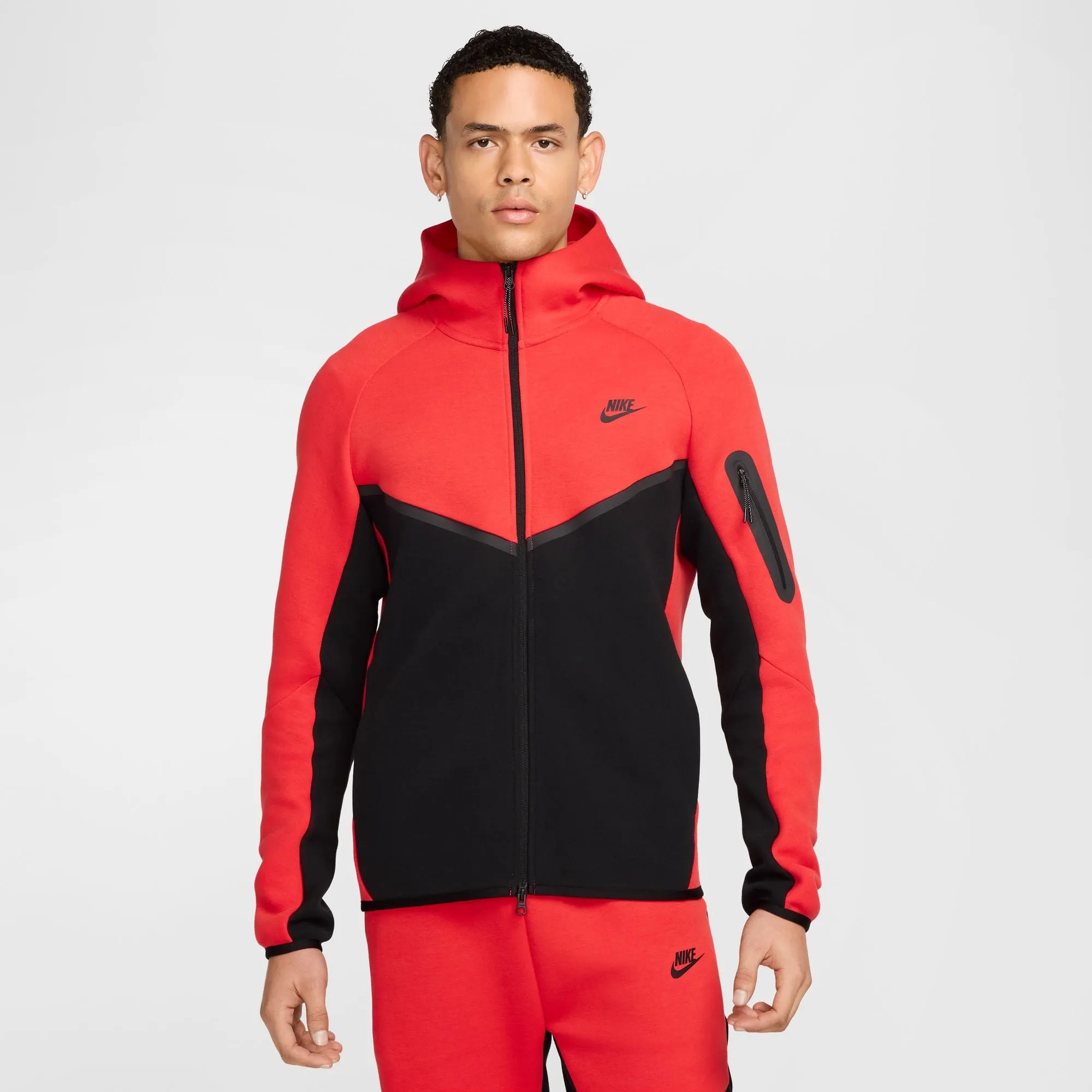 MENS NIKE TECH FLEECE FULL-ZIP WINDRUNNER WARMUP (LT CRIMSON/BLACK)