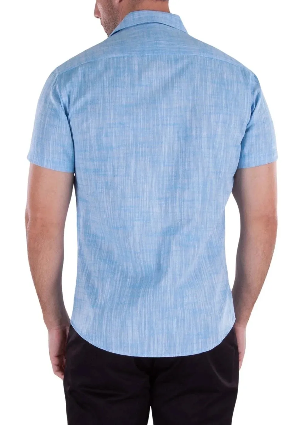 Men's Turquoise Linen Short Sleeve Button-Up Shirt Modern-FIT Style No-202120