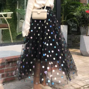 Mesh Sequins Long Skirt