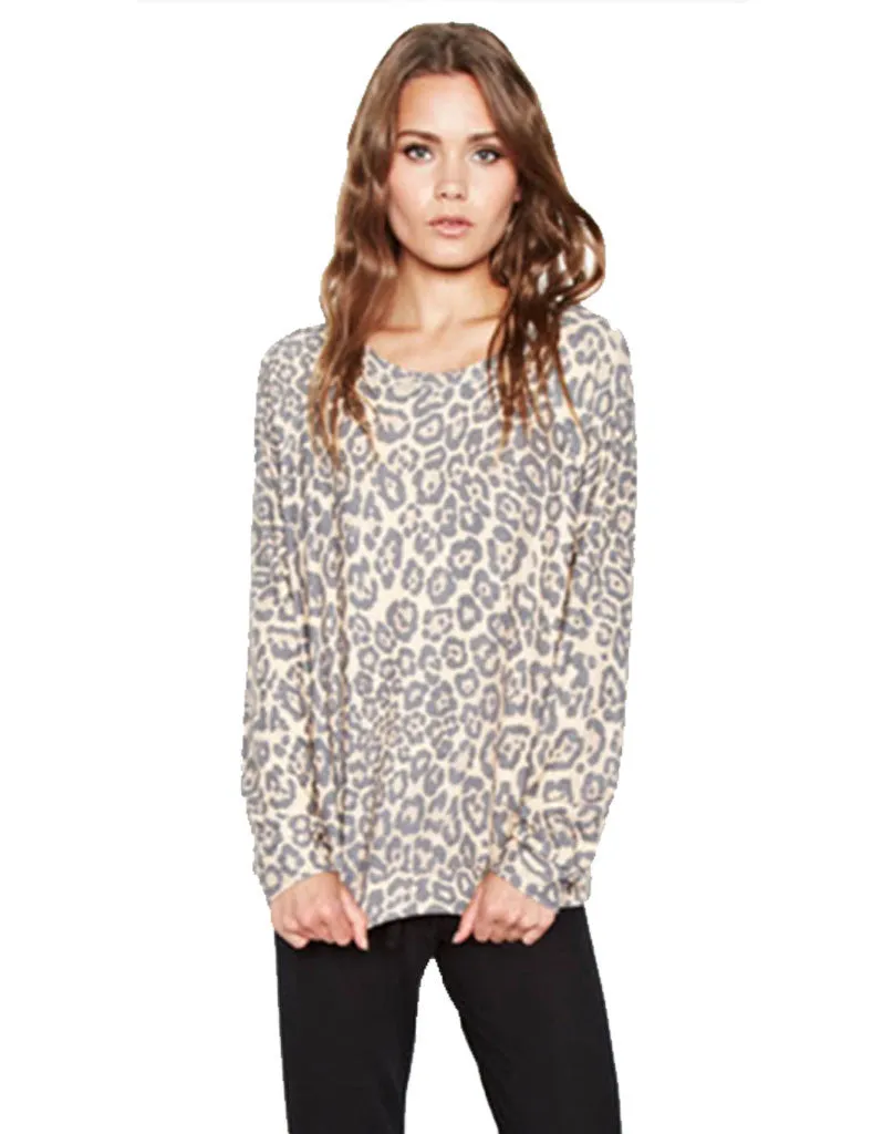 Michael Lauren Percy Classic Pullover in Tan Leopard