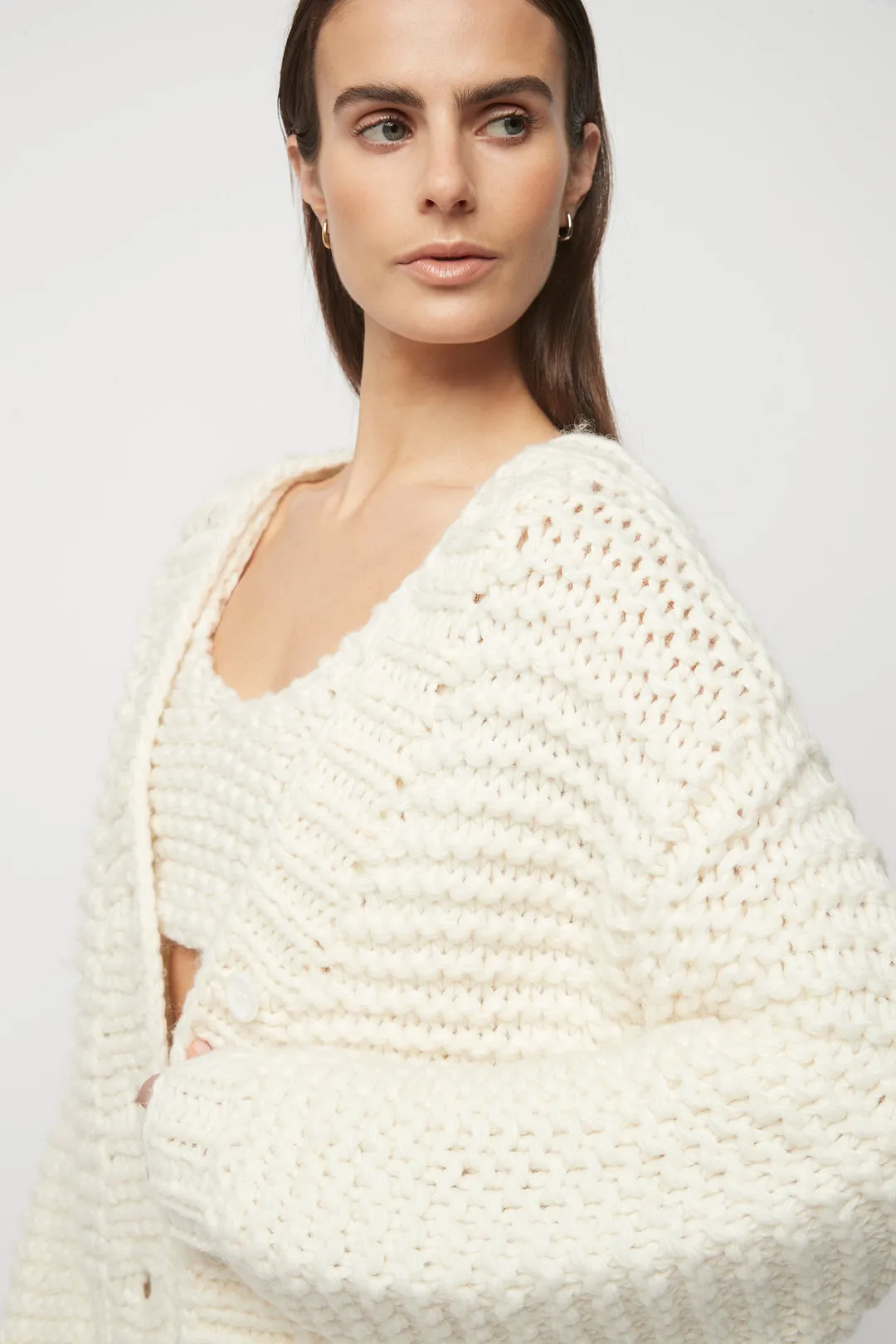 Mitford Handmade Knit Cardigan in Winter White