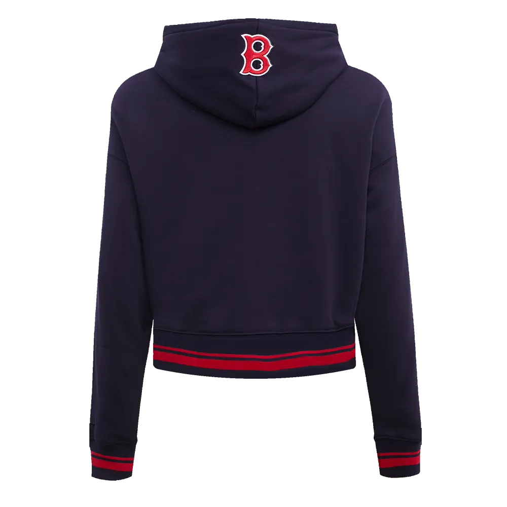 MLB BOSTON RED SOX RETRO CLASSIC WOMEN'S RIB CROPPED PO HOODIE (MIDNIGHT NAVY/RED/MIDNIGHT NAVY)