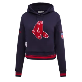 MLB BOSTON RED SOX RETRO CLASSIC WOMEN'S RIB CROPPED PO HOODIE (MIDNIGHT NAVY/RED/MIDNIGHT NAVY)