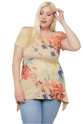 Multi-colored Watercolor Flower Print Tunic