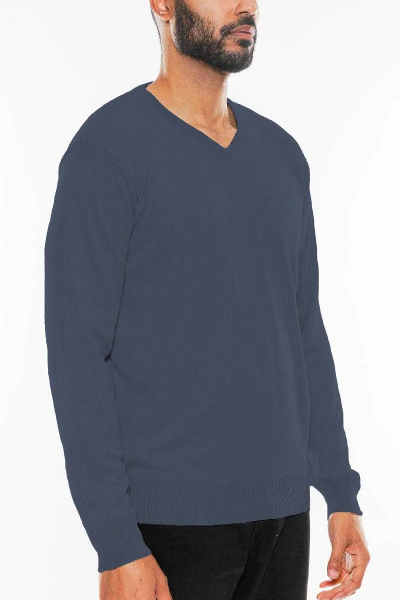 Navy Vneck Knit Pullover Sweater