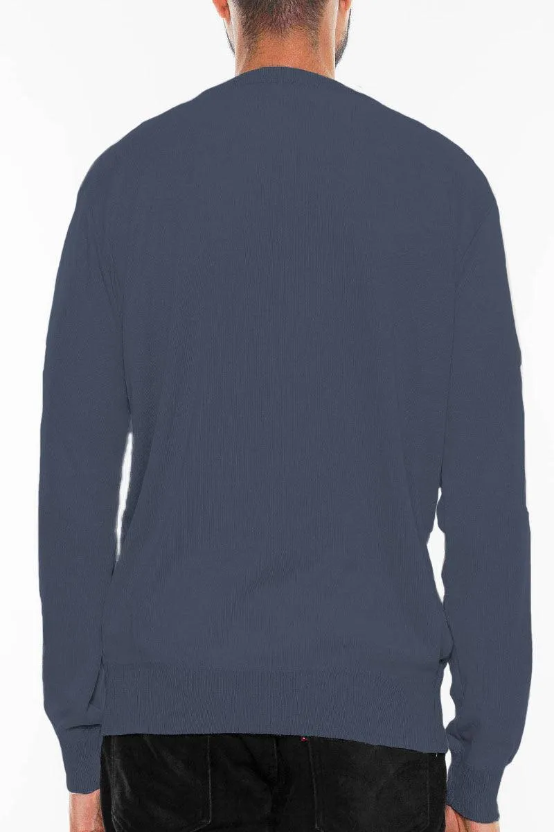 Navy Vneck Knit Pullover Sweater