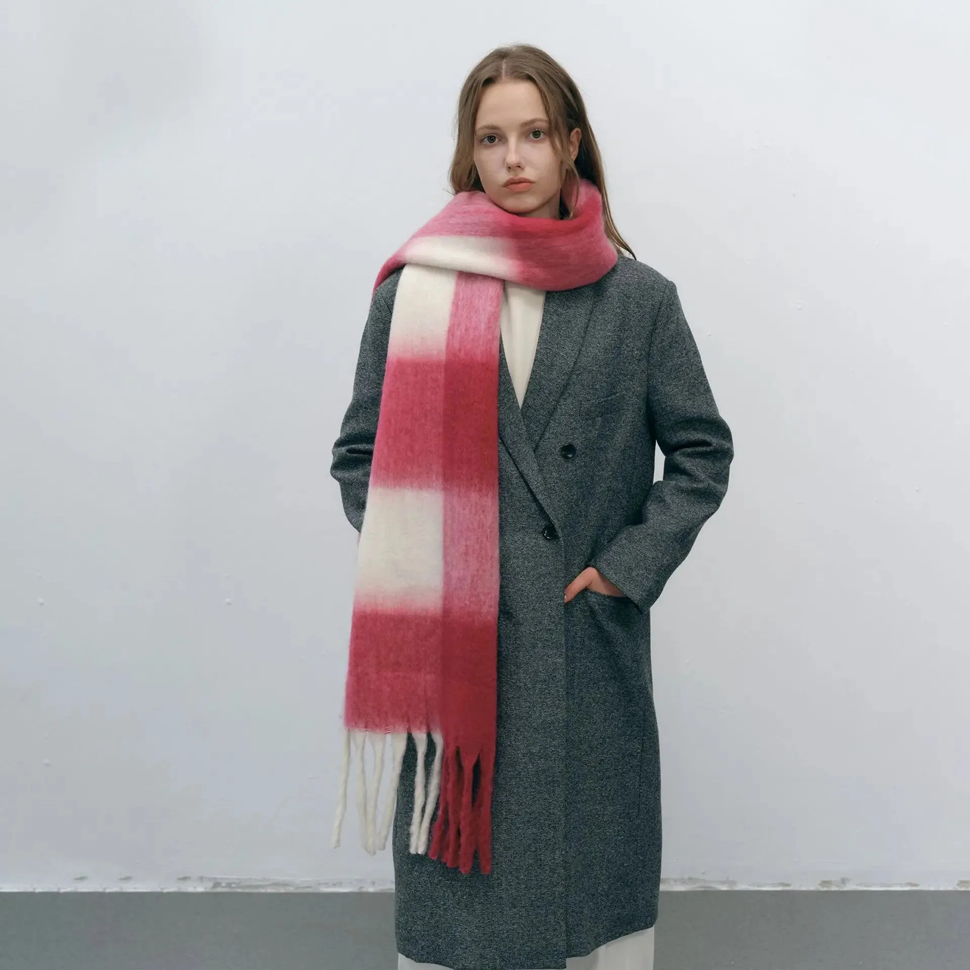 New Big Plaid Women Autumn Winter Warm Thick Cashmere Long Scarf