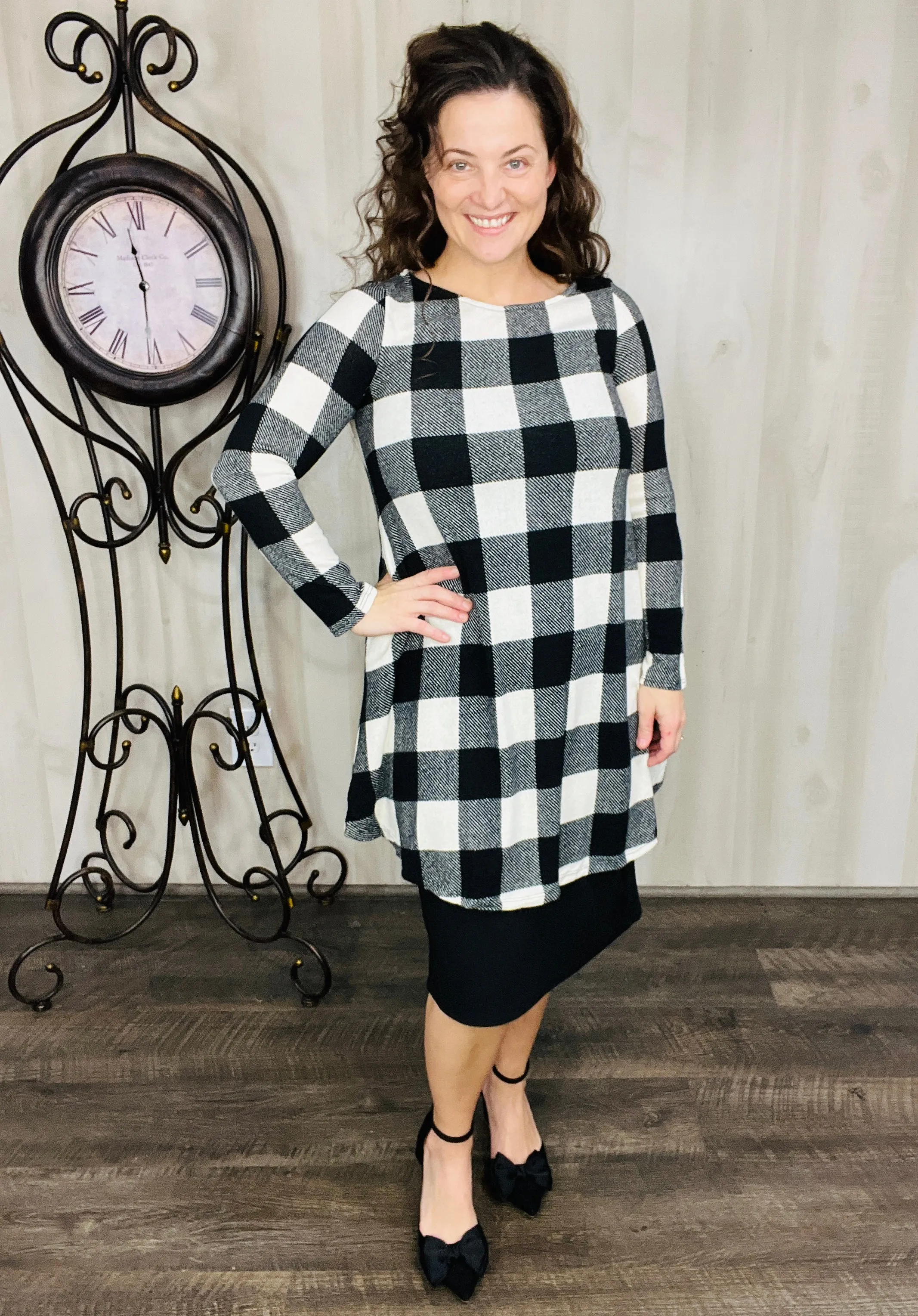 Nilah Buffalo Plaid Tunic- Red or Black & White