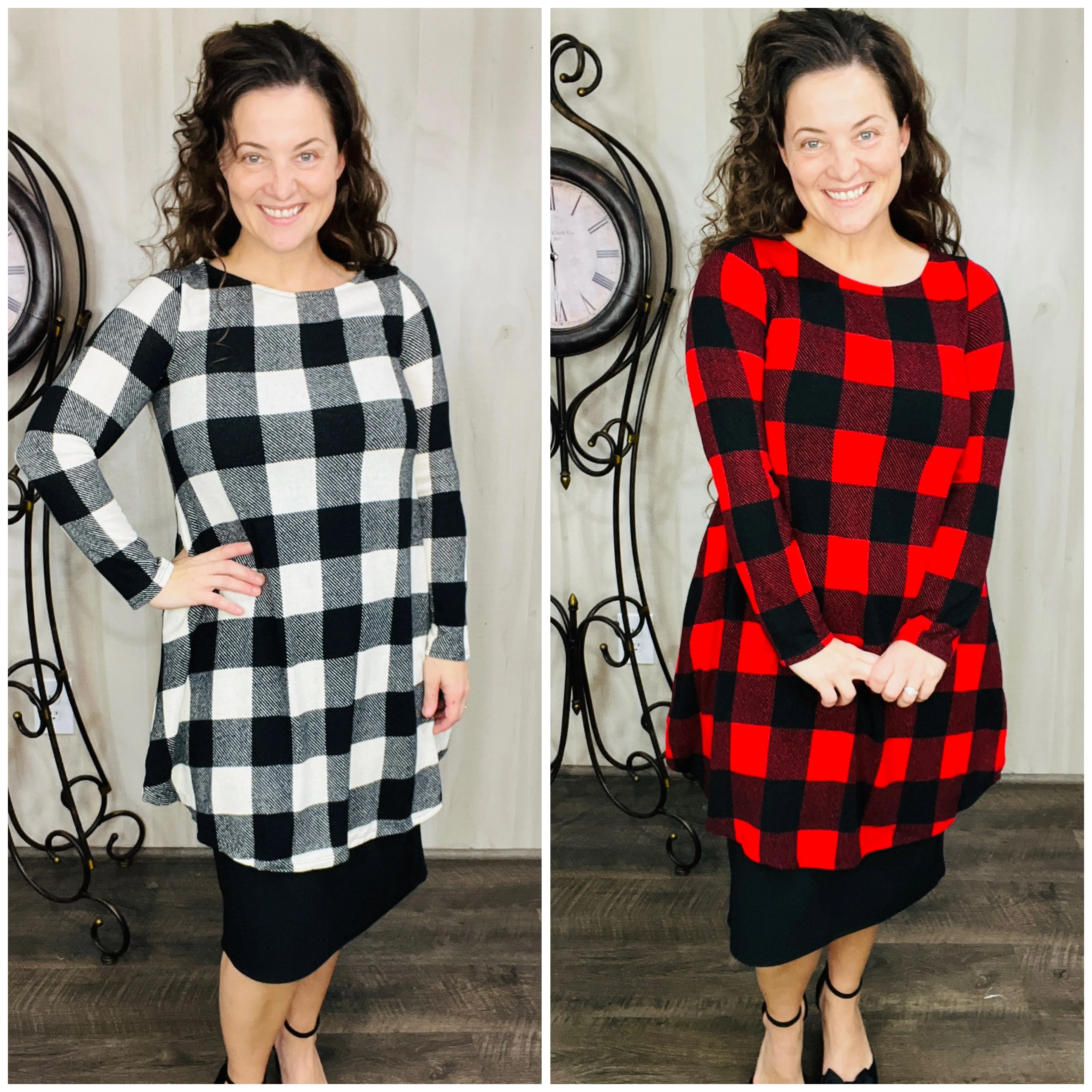 Nilah Buffalo Plaid Tunic- Red or Black & White