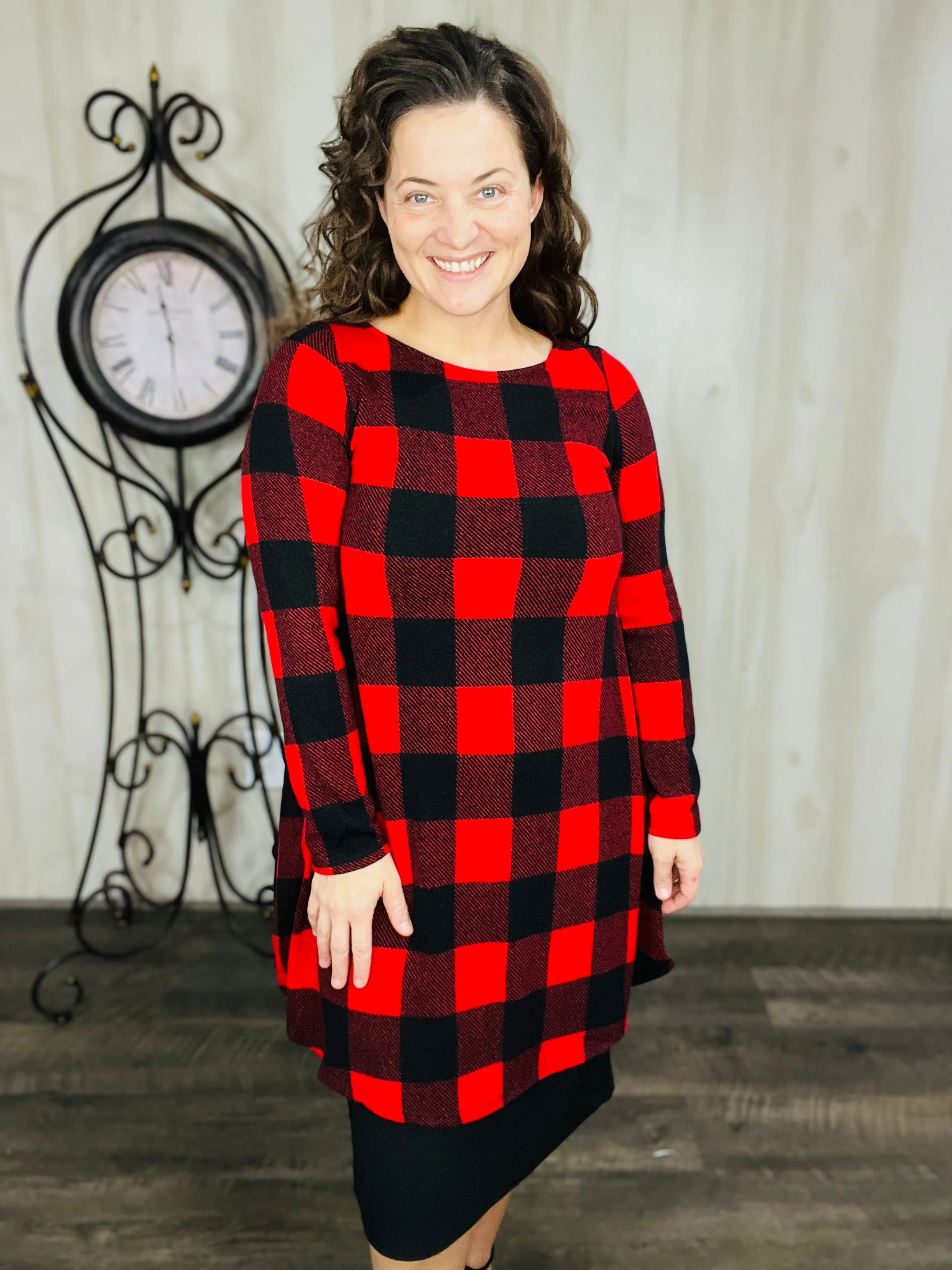 Nilah Buffalo Plaid Tunic- Red or Black & White