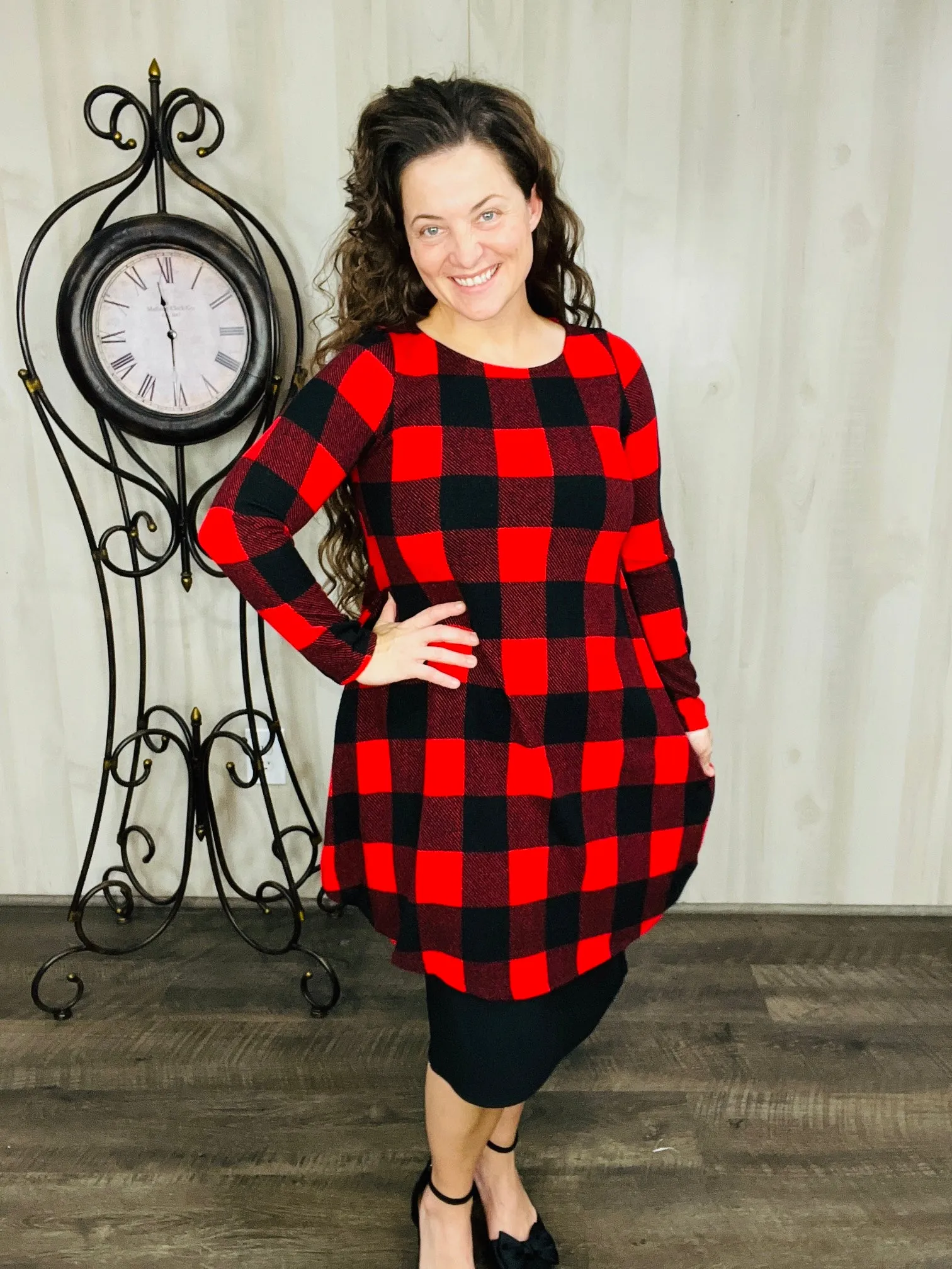 Nilah Buffalo Plaid Tunic- Red or Black & White