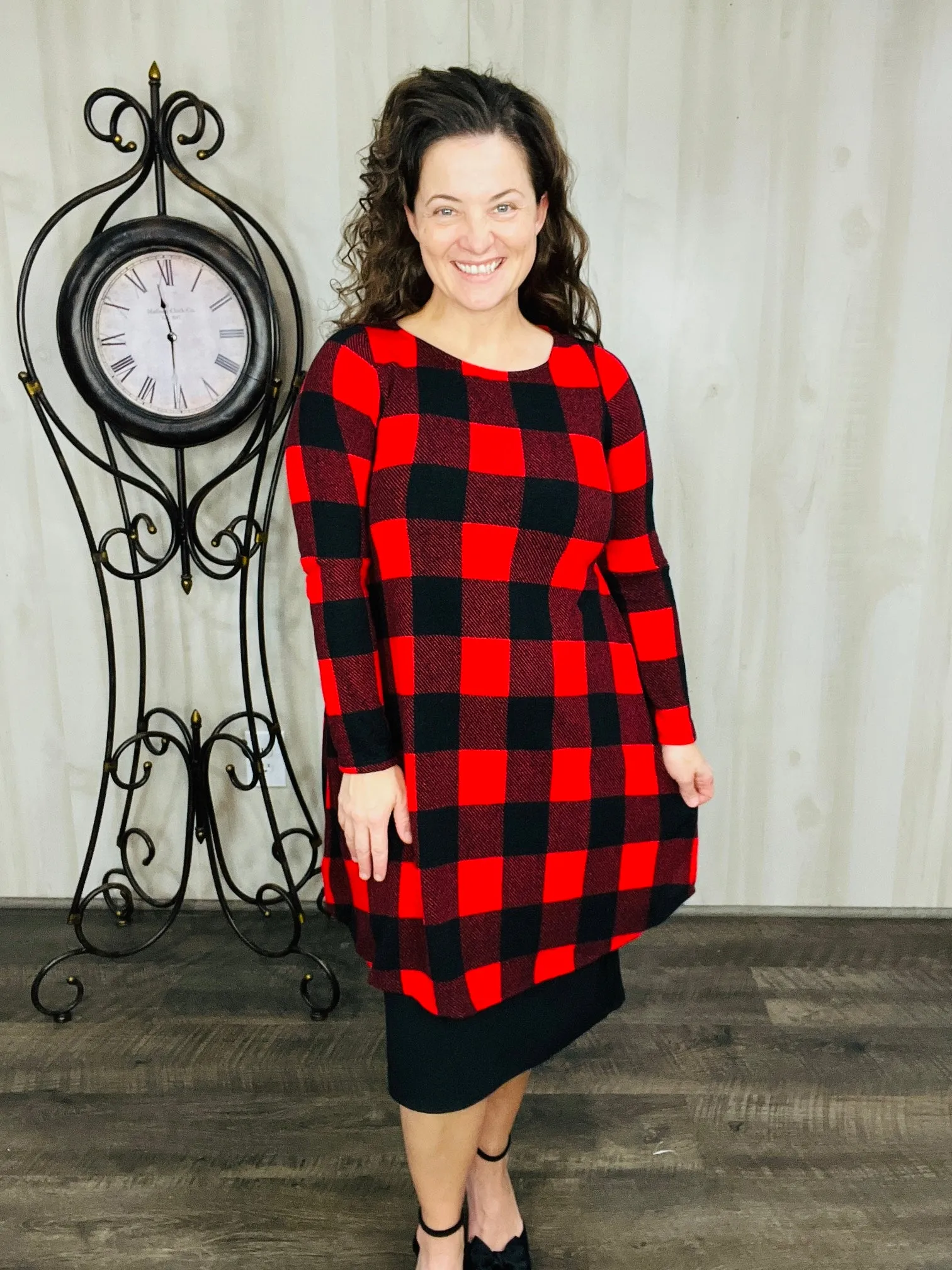 Nilah Buffalo Plaid Tunic- Red or Black & White