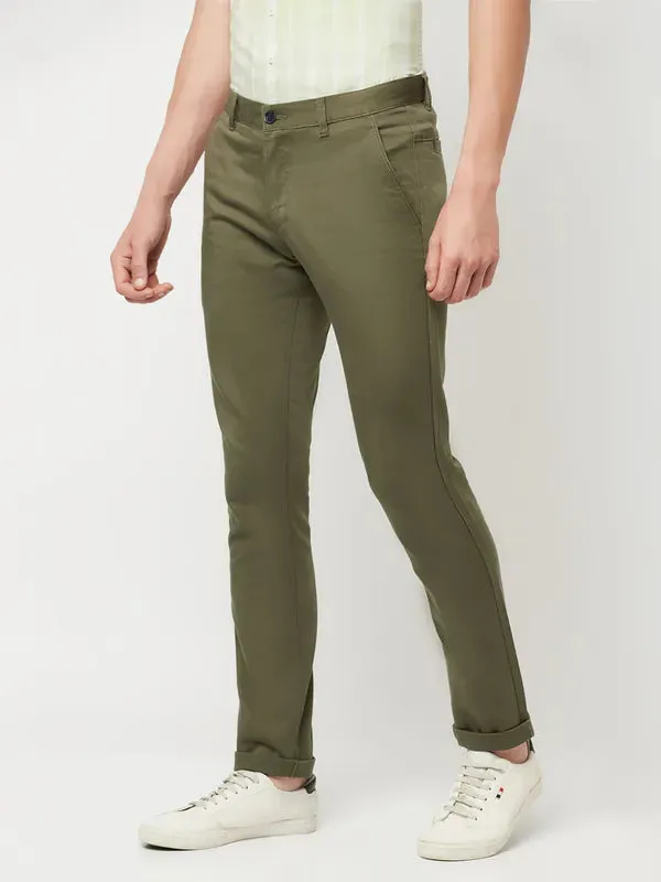 Octave Men Olive Green Chinos Trousers