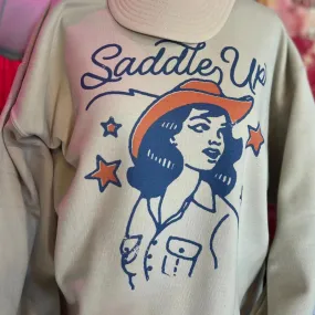 Online Exclusive | Saddle Up Cowgirl Long Sleeve Graphic Sweatshirt in Cream