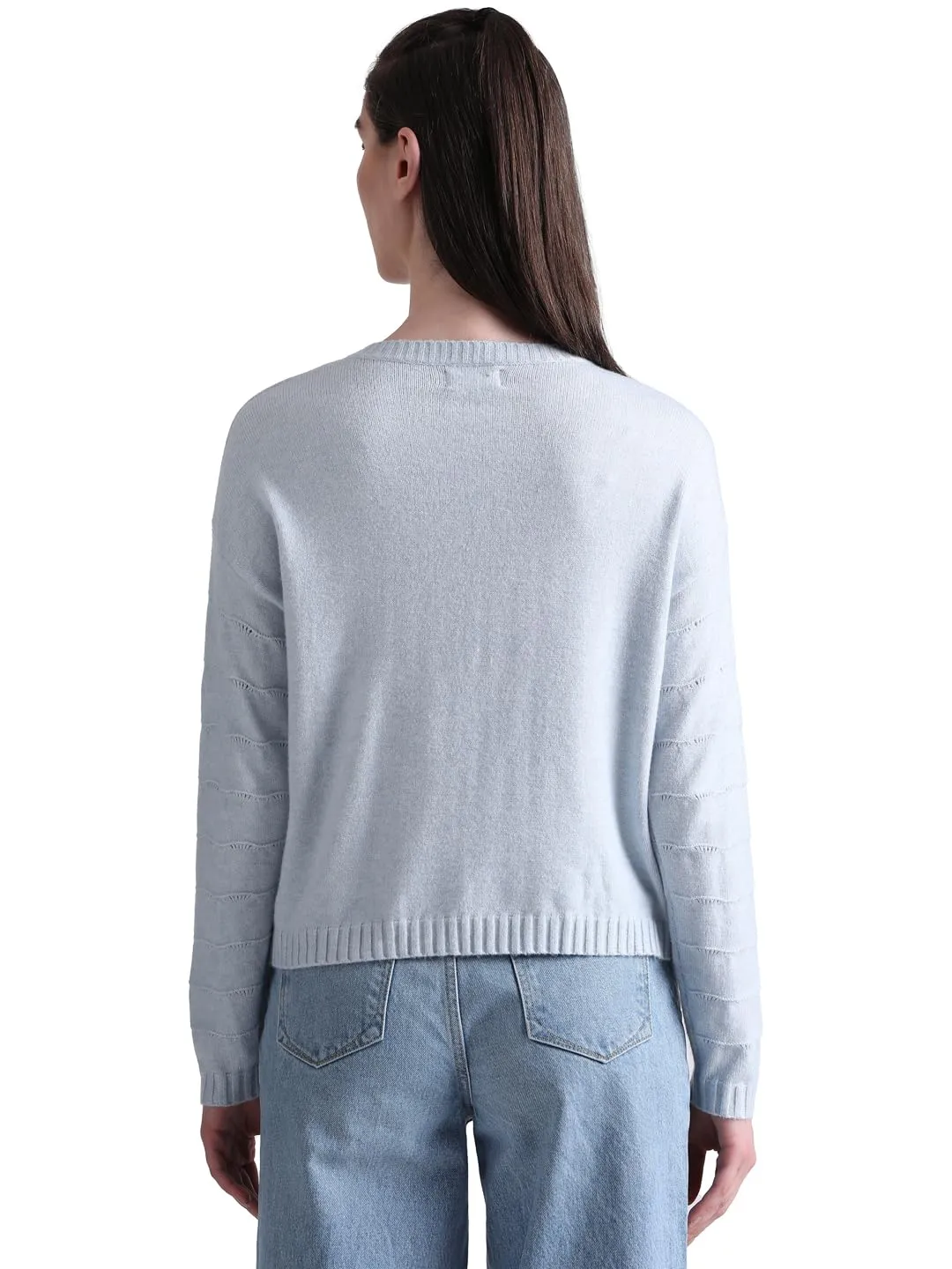 Only Women's Viscose Blend Round Neck Blue Sweater_Large