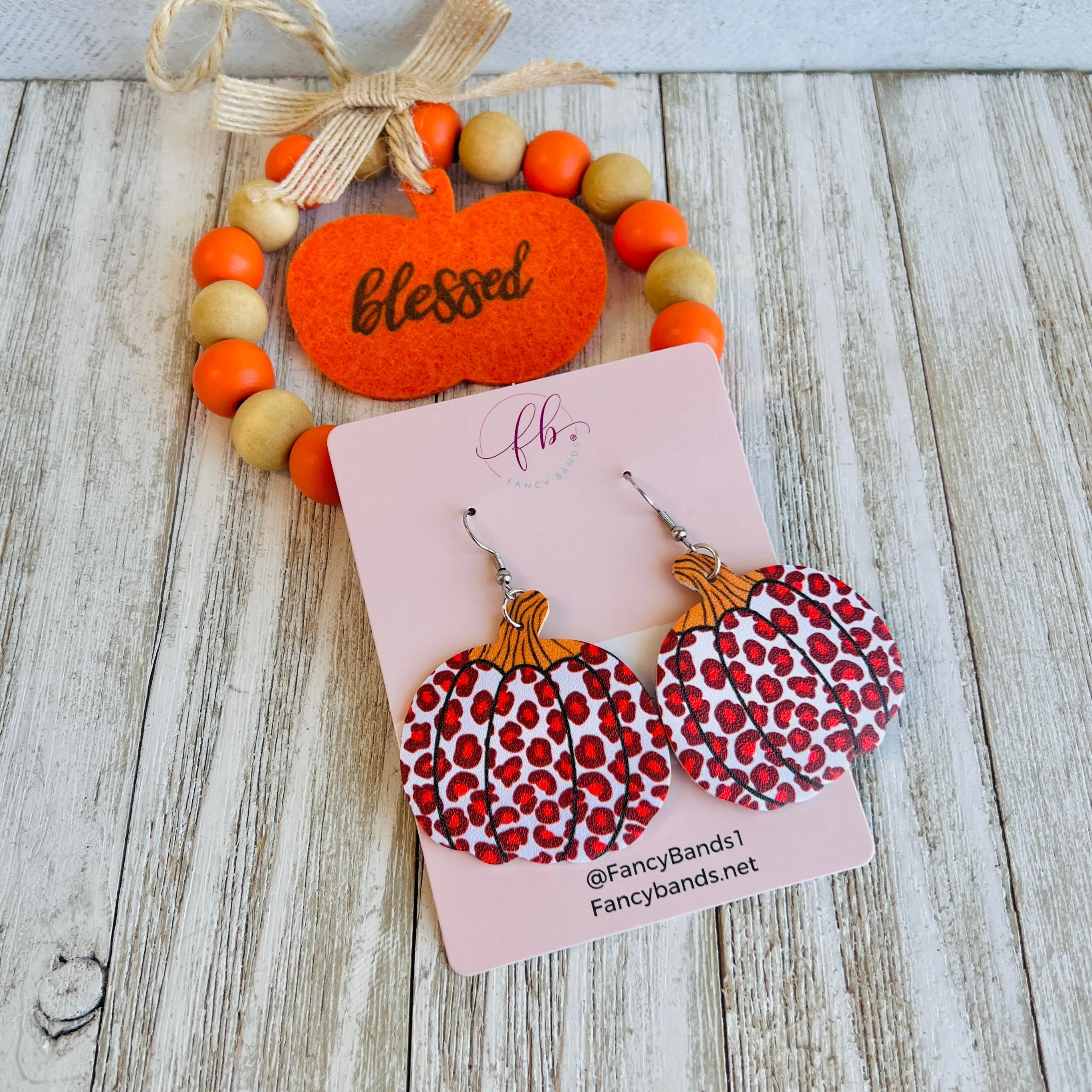 Orange Leopard Pumpkin Shaped Faux Leather Drop Ear Bling