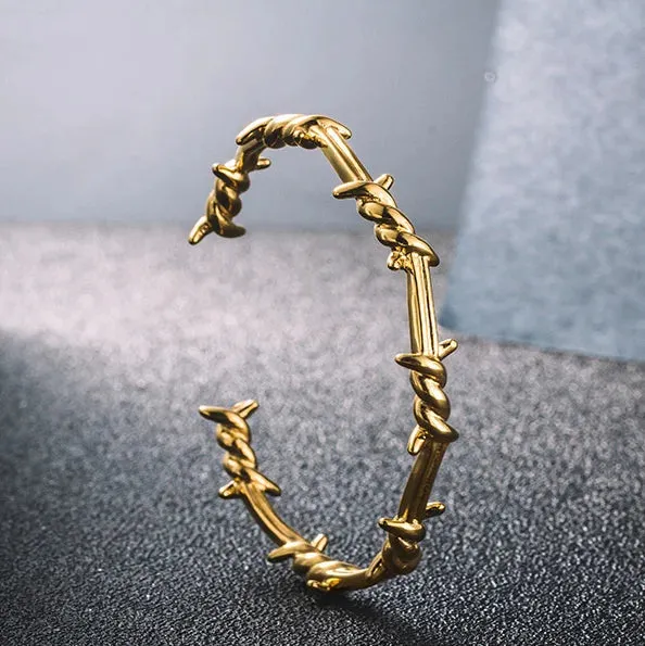 Personality Fashion Thorn Line Geometric Sleeve Barbed Wire Open Bangle for Men Punk Bracelet Trend Jewelry Gift