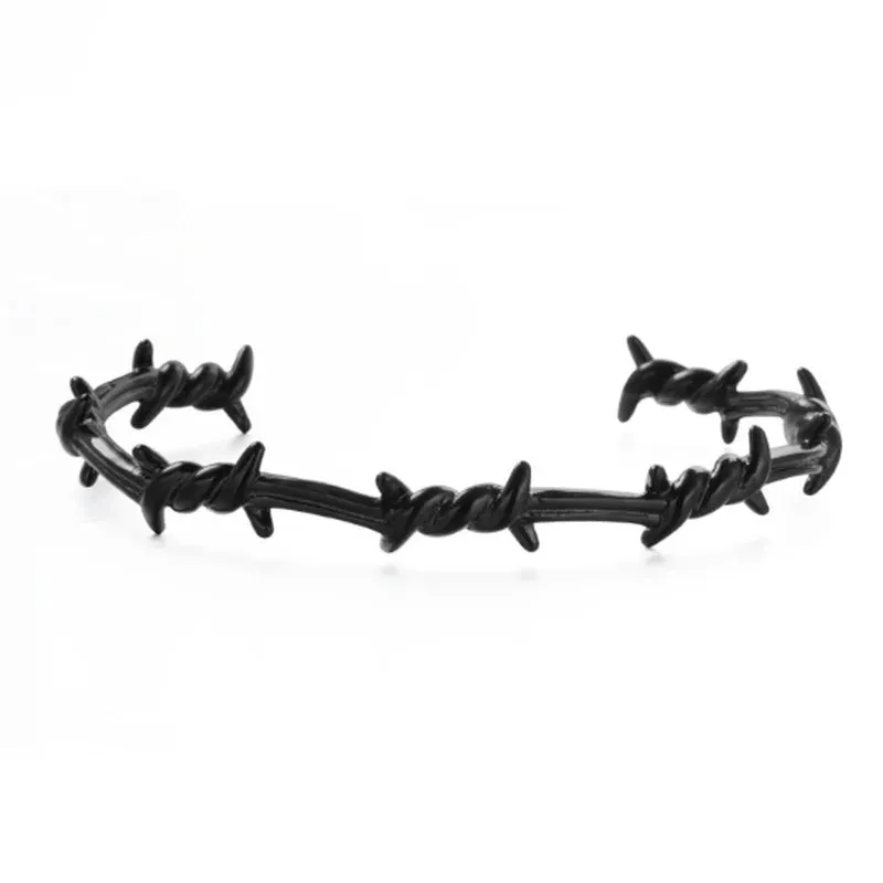 Personality Fashion Thorn Line Geometric Sleeve Barbed Wire Open Bangle for Men Punk Bracelet Trend Jewelry Gift