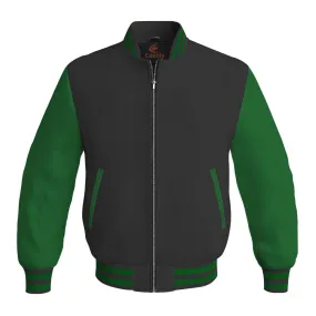 Personalized Varsity Jacket Black Body and Green Leather Sleeves Bomber Jacket