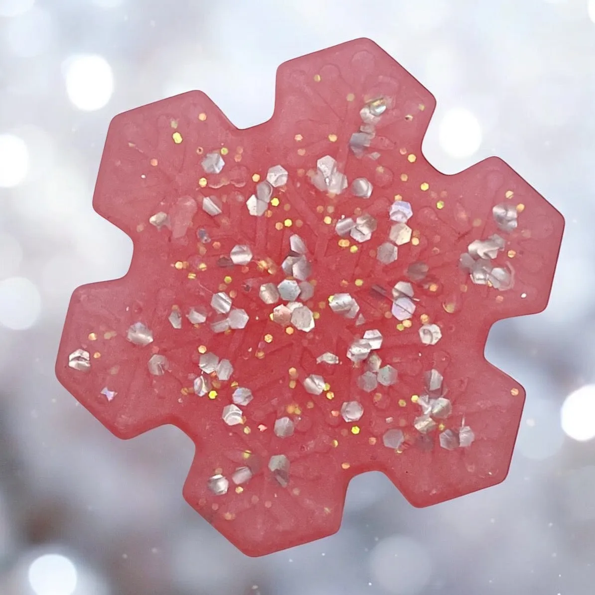 pink glittering snowflake soap