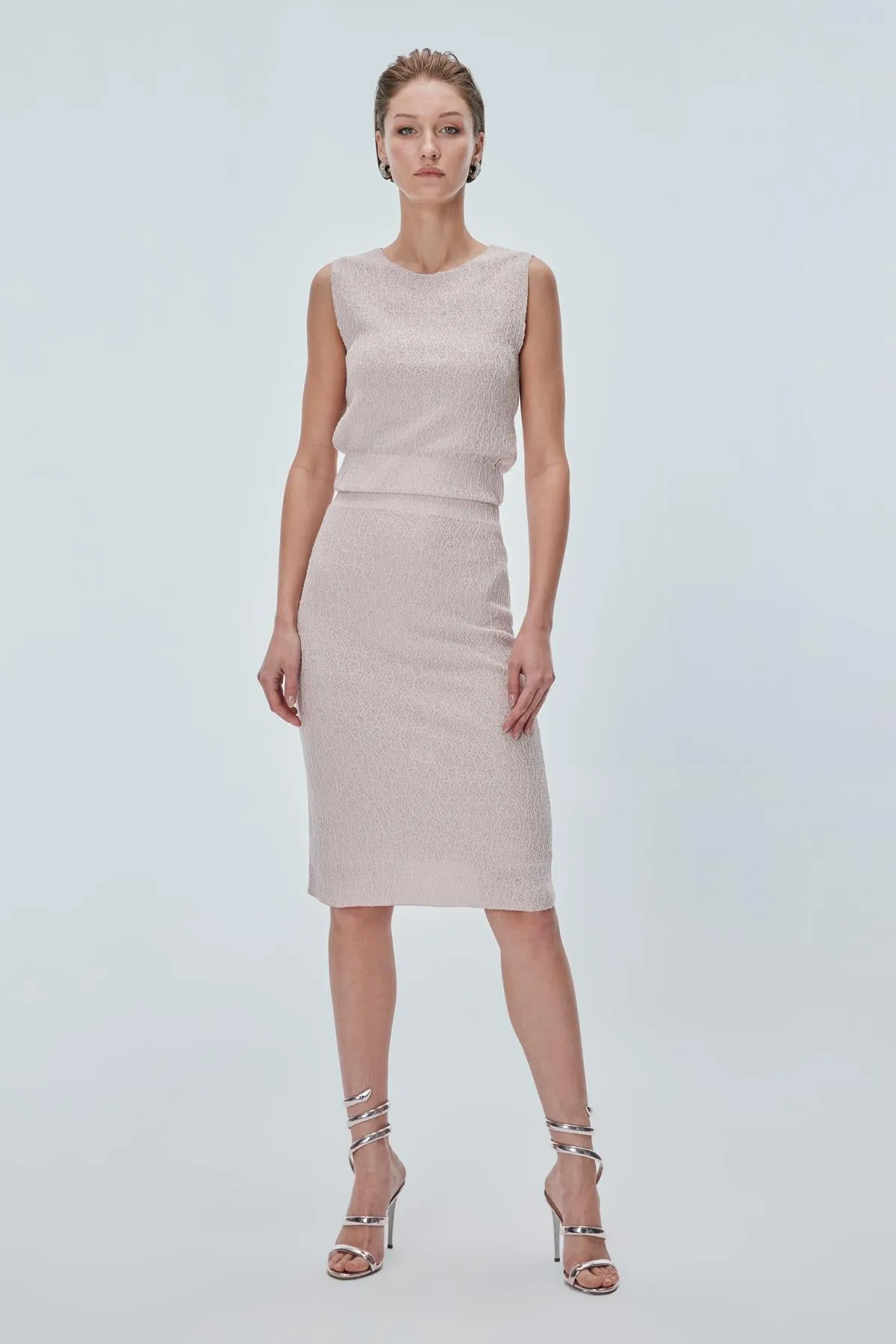 Pink Pencil Skirt with Elasticated Waist Detail