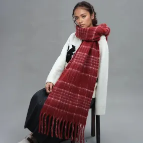 Plaid Scarf With Wool Tassel Winter Mohair Warm Unisex Scarf