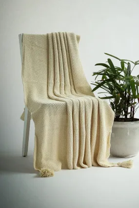 Pluchi Chunky Seed Stitch - Natural Color 100% Cotton Knitted All Season AC Throw Blanket, 125 Cm x 150 Cm